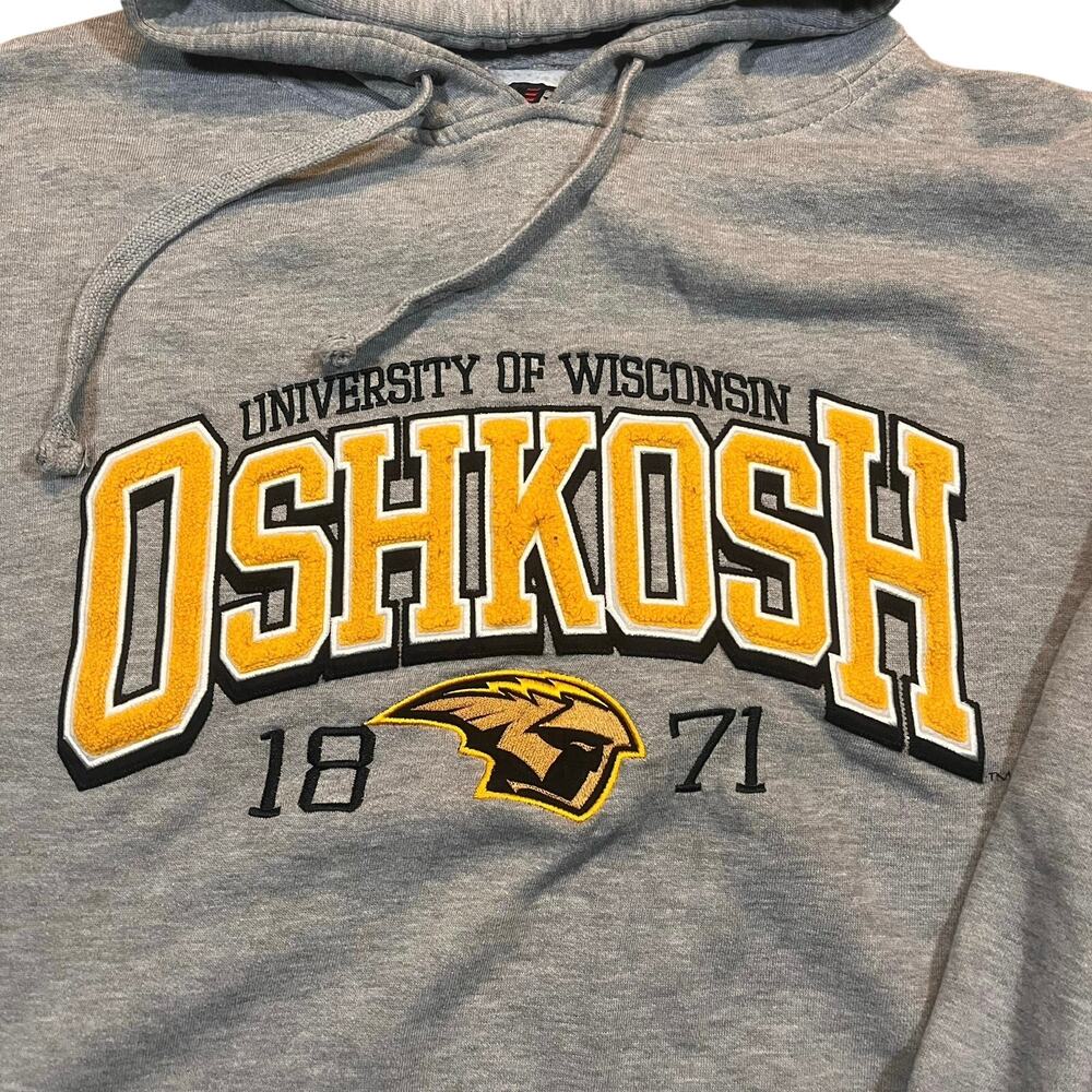 University Of Wisconsin OshKosh Men‎ XXL Gray Long Sleeve Hoodie Collage